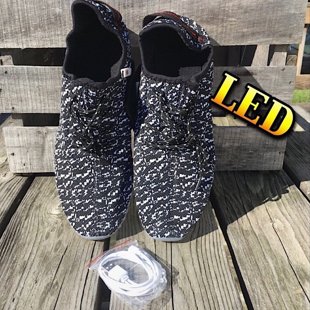 - LED Black/White Fly Knit Sneakers! NEW!